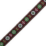 Green and Red Floral German Jacquard Ribbon - 0.75"