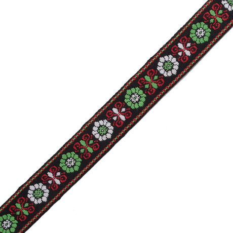 Green and Red Floral German Jacquard Ribbon - 0.75"