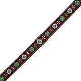 Green and Red Floral German Jacquard Ribbon - 0.75"