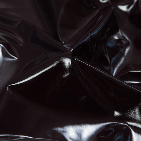 Faux Patent Leather with Black Knit Backing - Fudge