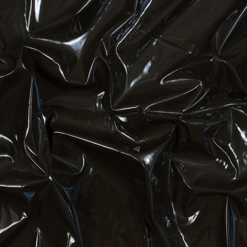 Faux Patent Leather with Black Knit Backing - Dark Olive