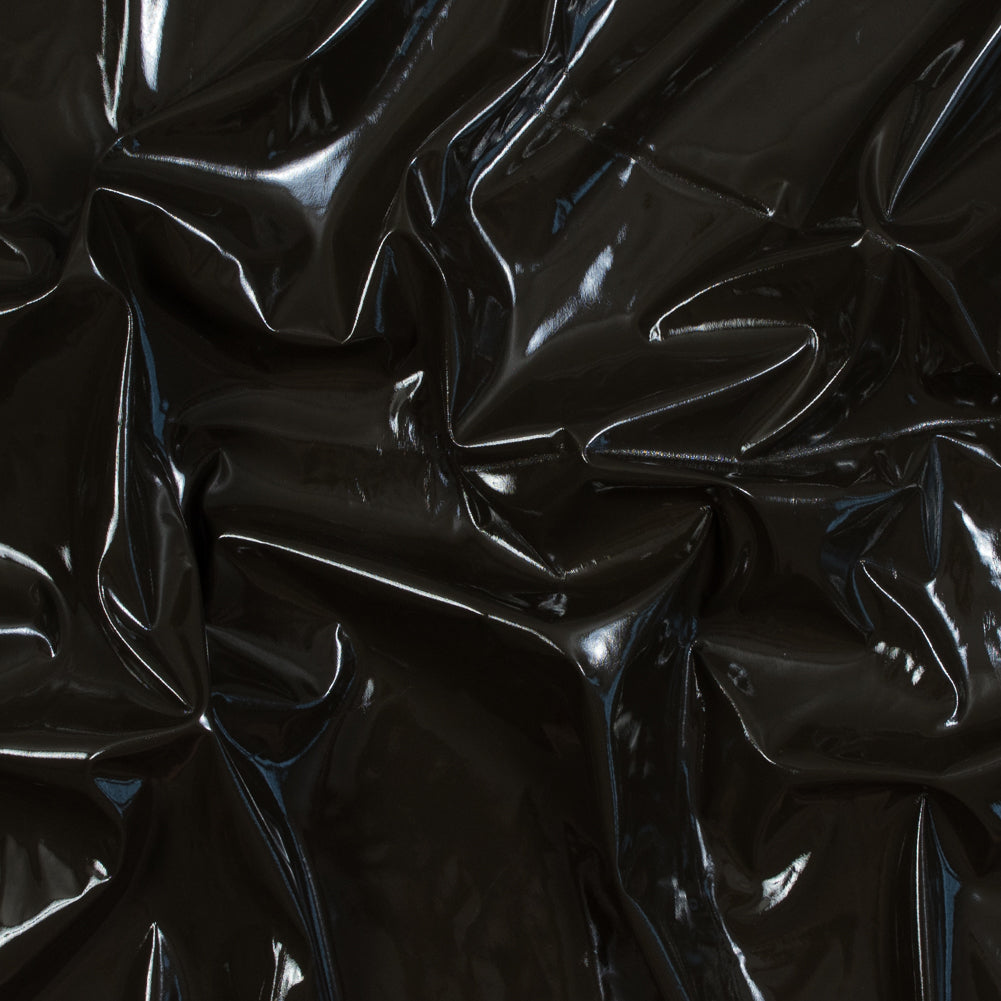 Faux Patent Leather with Black Knit Backing - Dark Olive
