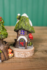 Mini Light Up Holly Tree House 4.5 Inch Resin Christmas Village Decor