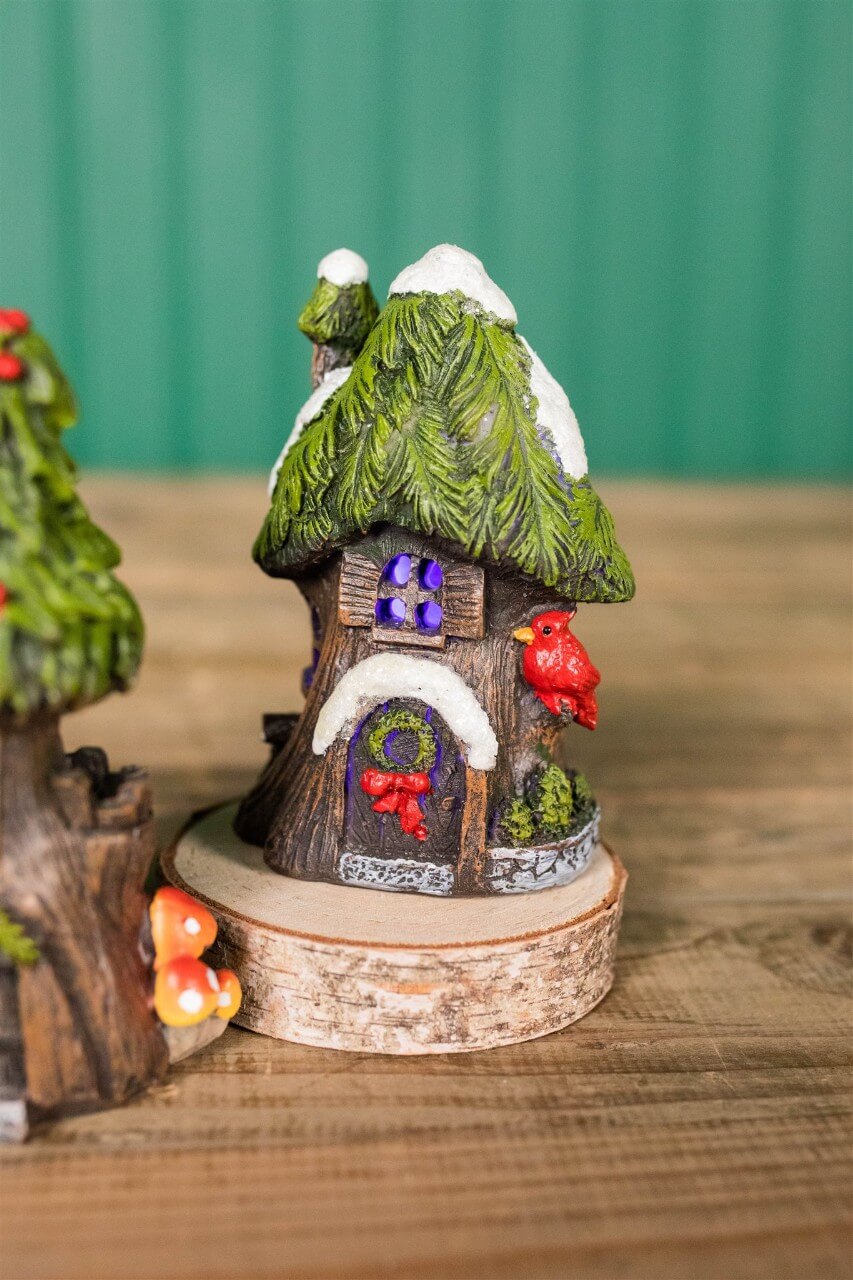 4.5” Mini Resin Light Up Holly Tree House