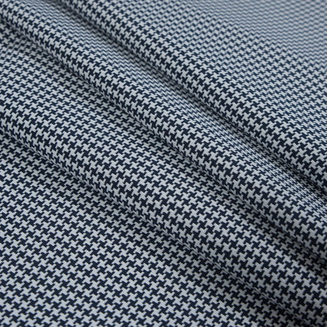 Navy and White Houndstooth Stretch Cotton Woven
