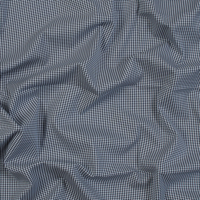 Navy and White Houndstooth Stretch Cotton Woven