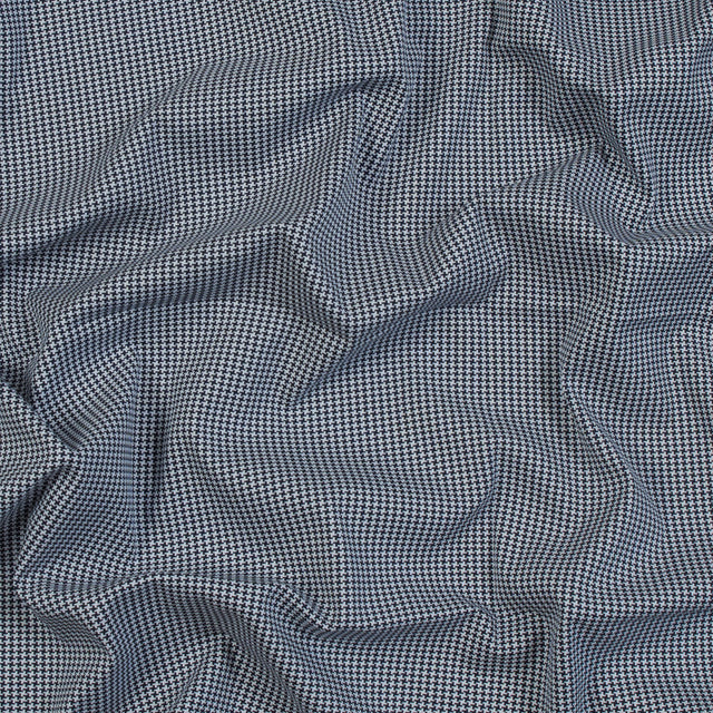 Navy and White Houndstooth Stretch Cotton Woven