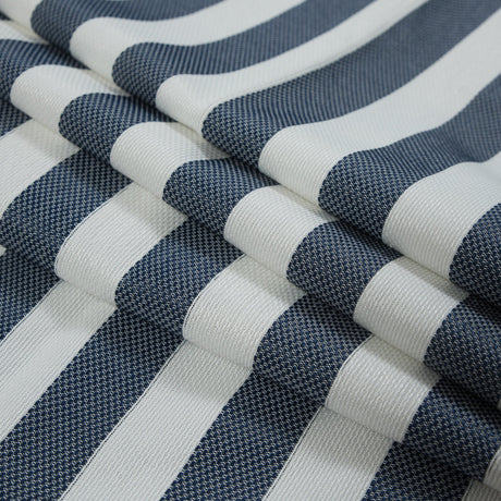Navy and White Awning Striped Cotton and Acetate Tweed
