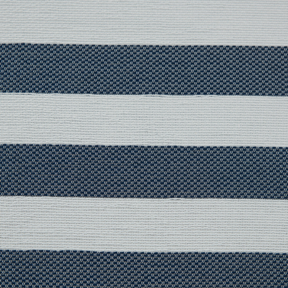 Navy and White Awning Striped Cotton and Acetate Tweed