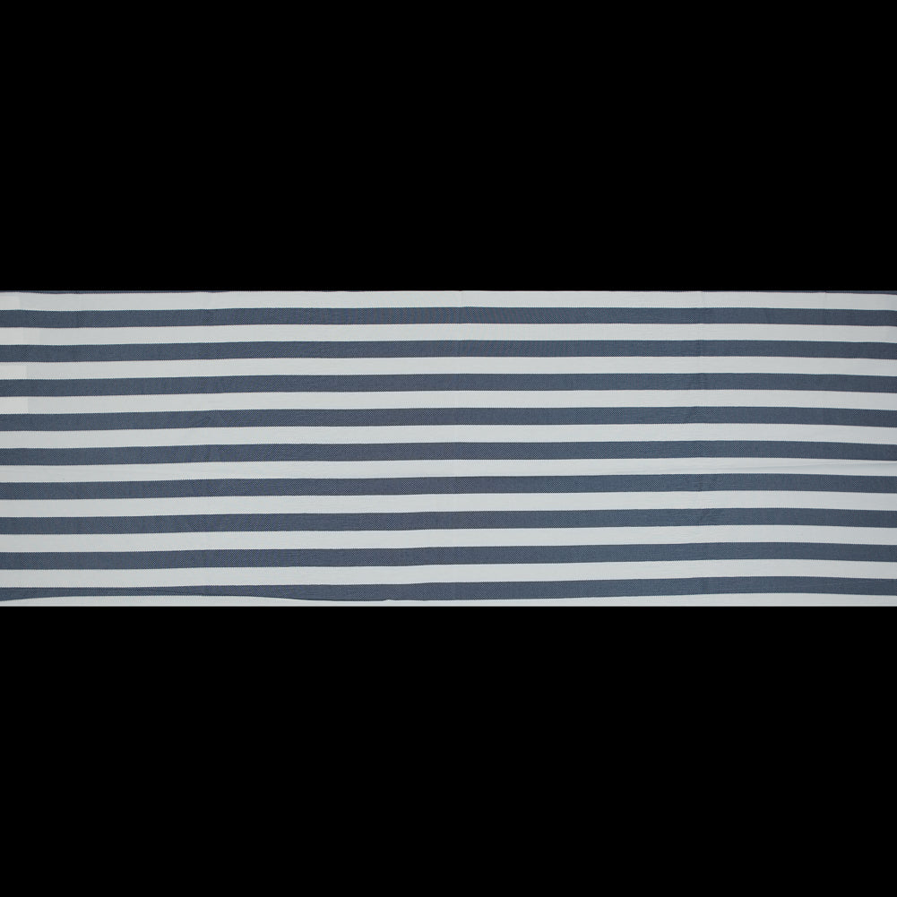 Navy and White Awning Striped Cotton and Acetate Tweed