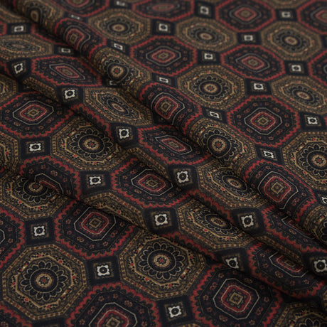 Olive and Red Geometric Polyester Chiffon