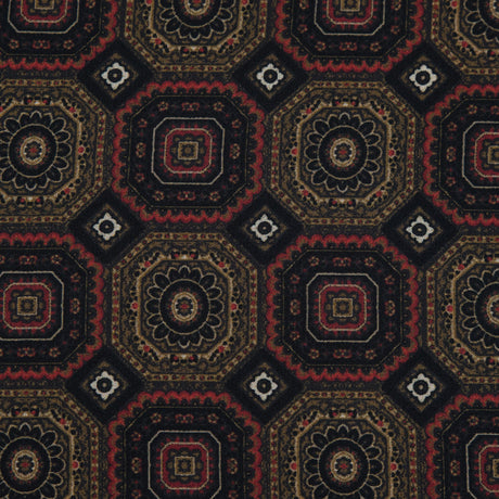 Olive and Red Geometric Polyester Chiffon