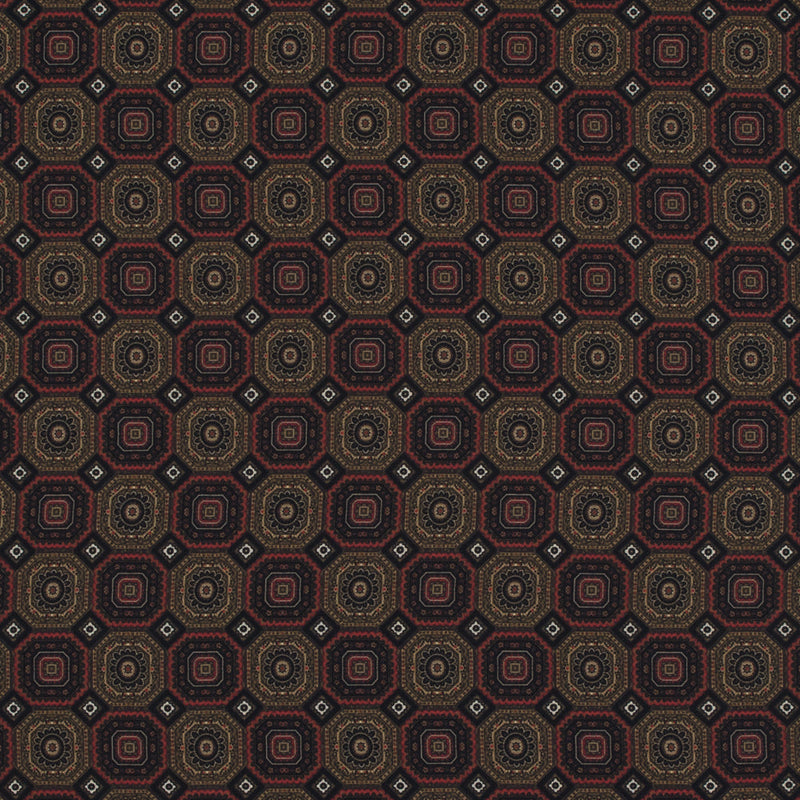 Olive and Red Geometric Polyester Chiffon