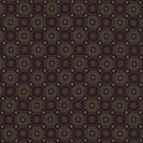 Olive and Red Geometric Polyester Chiffon
