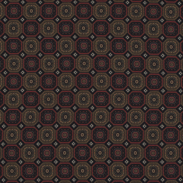 Olive and Red Geometric Polyester Chiffon