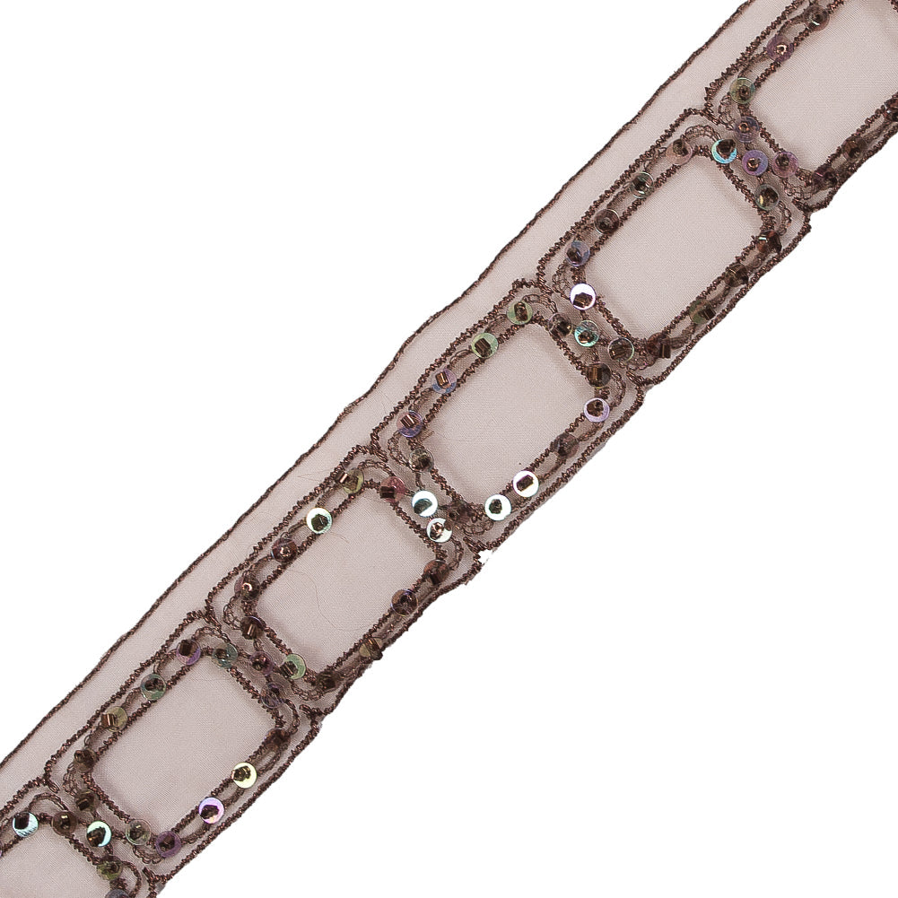 Brown Oragnza Beaded Trim - 1.25"