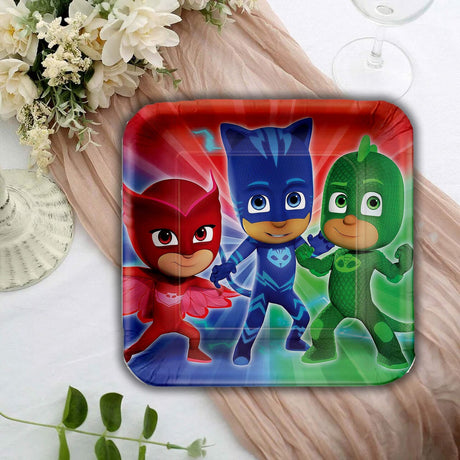 8 Ct. PJ Masks Square Dinner Plates Heroic Party Fun 9"
