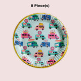 8 Ct. Food Truck Party Paper Dessert Plates Metallic Gold Foil Trim 7"