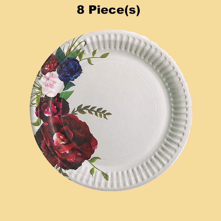 8 Ct. Navy & Red Floral Paper Dessert Plates Elegant Wedding & Shower Tableware 7"