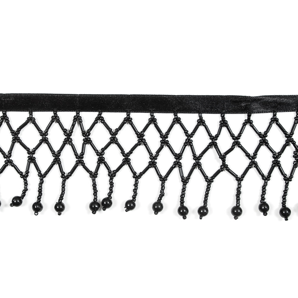 Black Beaded Fringe Trim - 2.5"