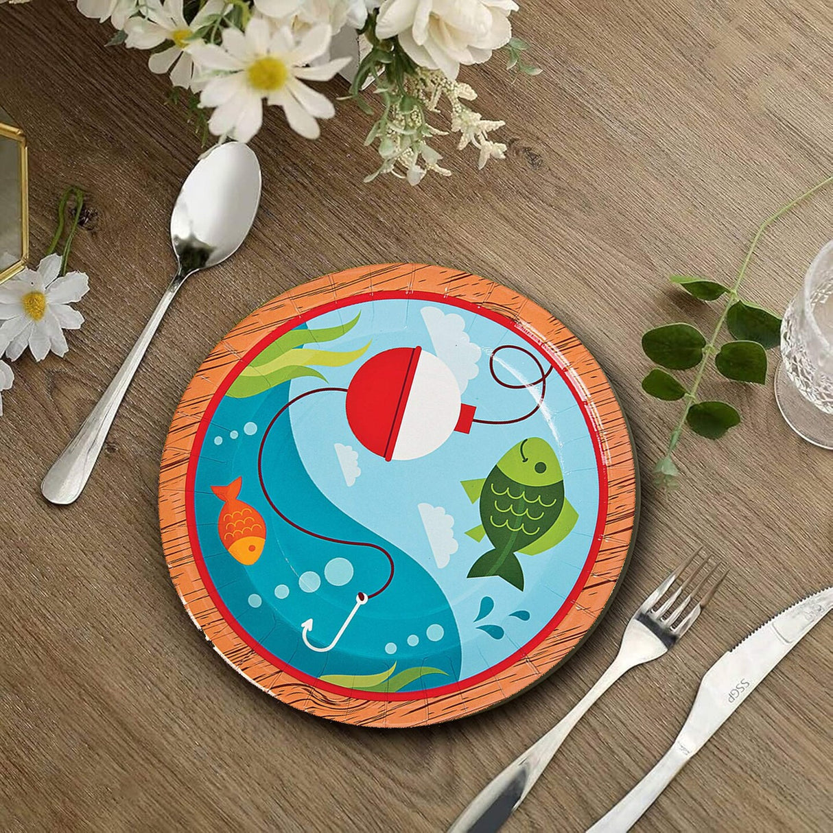 8 Count Little Fisherman Paper Plates 9 Inch Dinner Plates for Birthday and Retirement