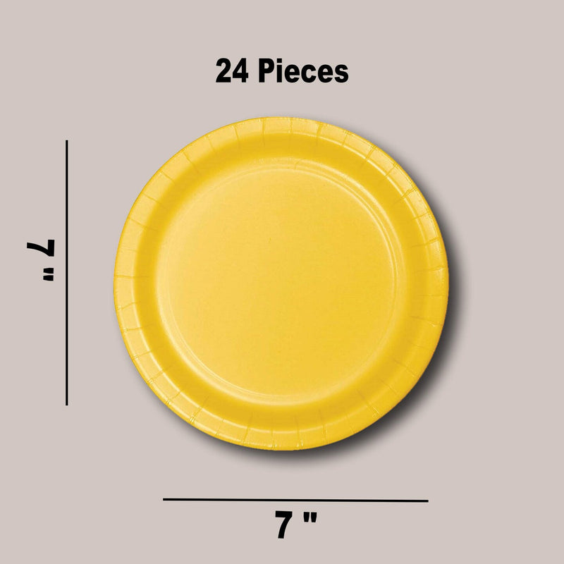 24 Count Paper Dessert Plates 7 Inch Orange Yellow Round Solid Color for Party and Event Use