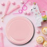24 Count Light Pink Round Paper Dessert Plates 7 Inch Disposable Tableware for Celebrations