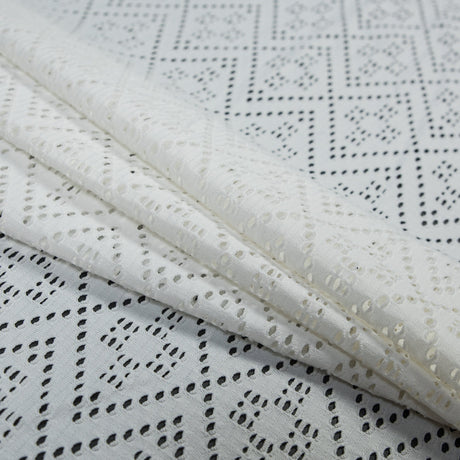 Italian White Geometric Crochet Knit with Fringe Selvages