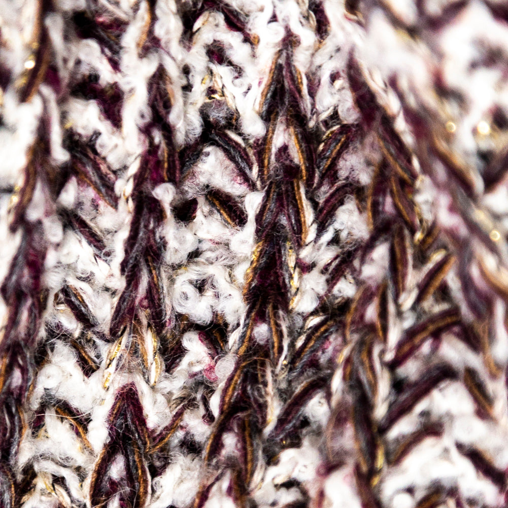 Italian White, Sangria and Metallic Gold Chunky Wool Knit