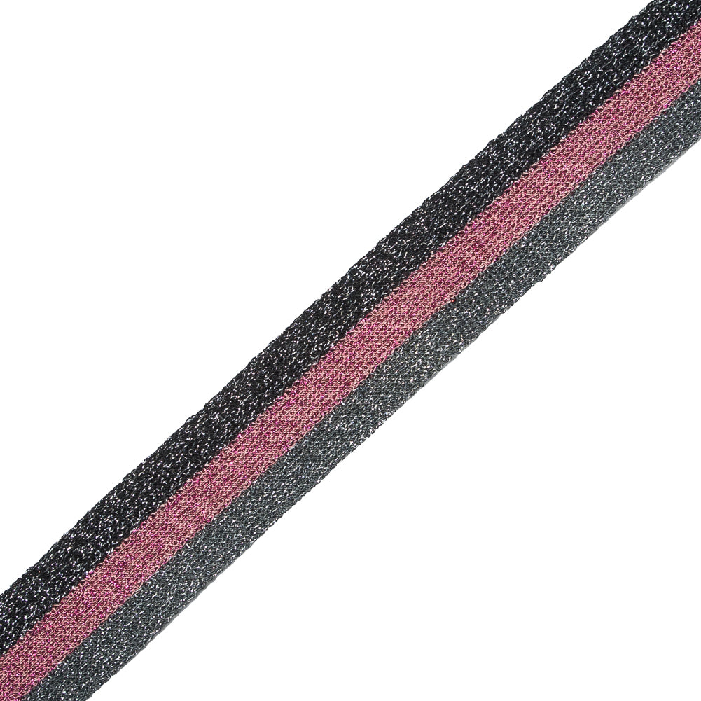 Black/Silver/Pink Lurex Knit Trim - 1.25"