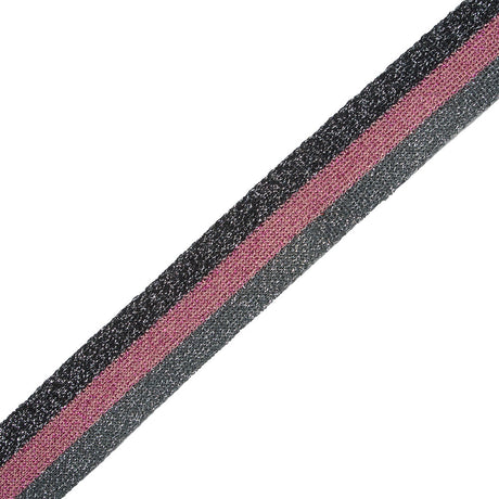 Black/Silver/Pink Lurex Knit Trim - 1.25"