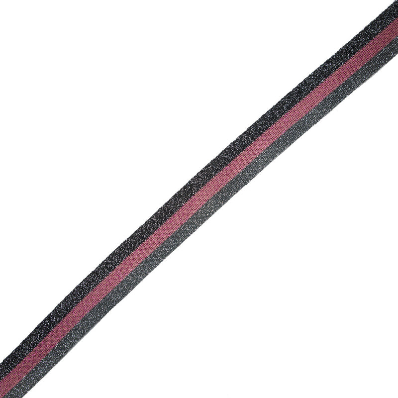 Black/Silver/Pink Lurex Knit Trim - 1.25"