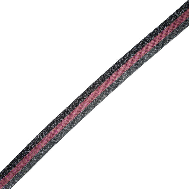 Black/Silver/Pink Lurex Knit Trim - 1.25"
