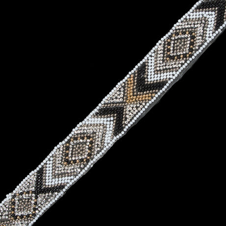 White/Black/Silver/Gold "Iron On" Beaded & Rhinestone Trim - 1"