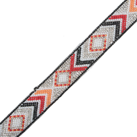 Red/Orange/White "Iron On" Bead & Rhinestone Trim - 1"