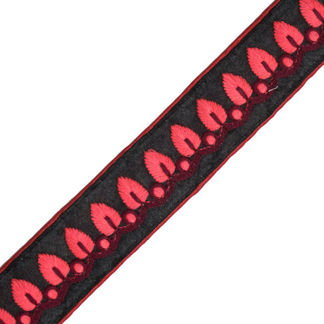 Embroidered Black/Orange Neon Trim - 1.5"