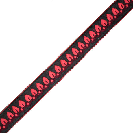 Embroidered Black/Orange Neon Trim - 1.5"