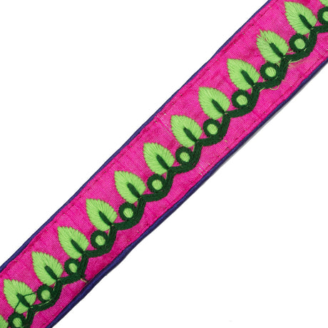 Embroidered Pink/Green Neon Trim - 1.5"