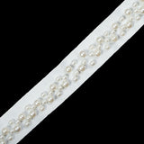 White Grosgrain & White Pearl Beaded Trim - 1.25"