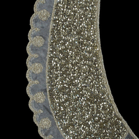 Italian Gold Sequin Embroidered Organza Left Applique - 3" x 8"