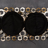 Italian 3D Black Organza Trimming with Gold Metal Sequins - 3"