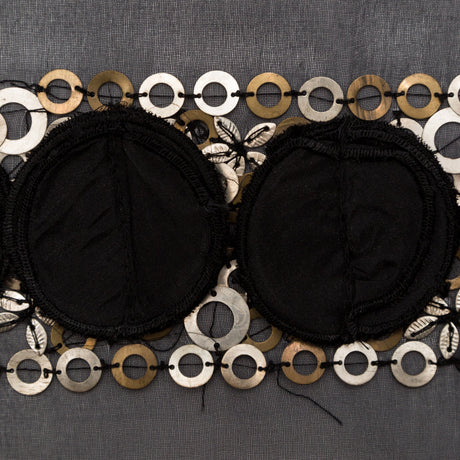 Italian 3D Black Organza Trimming with Gold Metal Sequins - 3"