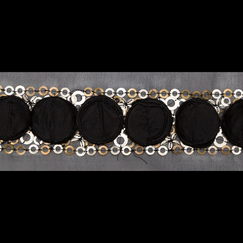 Italian 3D Black Organza Trimming with Gold Metal Sequins - 3"