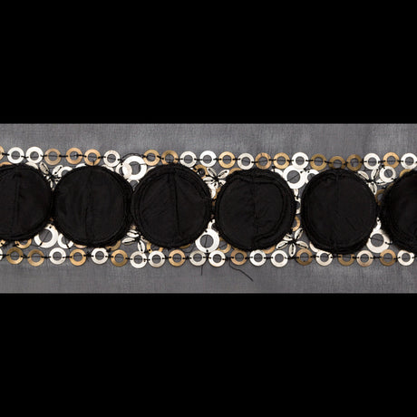 Italian 3D Black Organza Trimming with Gold Metal Sequins - 3"