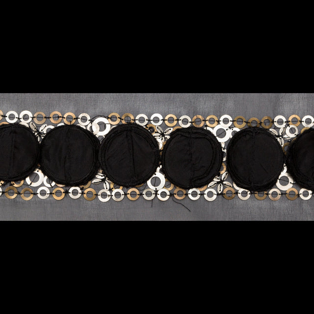 Italian 3D Black Organza Trimming with Gold Metal Sequins - 3"