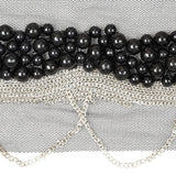 Italian Black Beaded Mesh Trimming with Silver Metal Chains - 3.5"