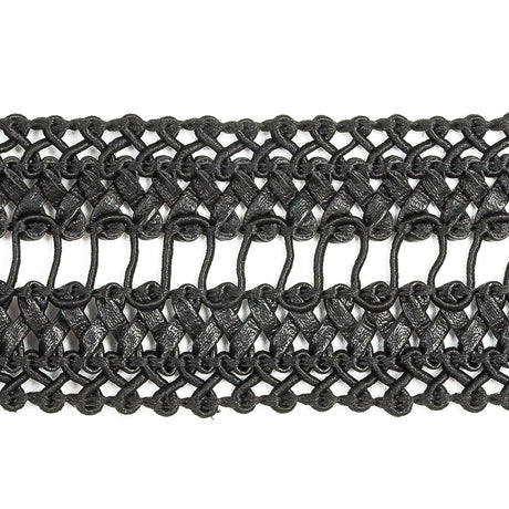 Italian Black Braided Faux Leather Trim - 1.5"