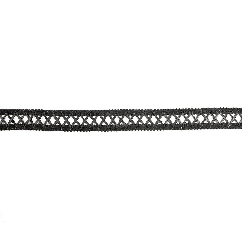 Italian Black Braided Faux Leather Trim - 1"