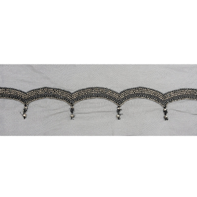 Italian Gray Beaded Scalloped Trim - 3.5"