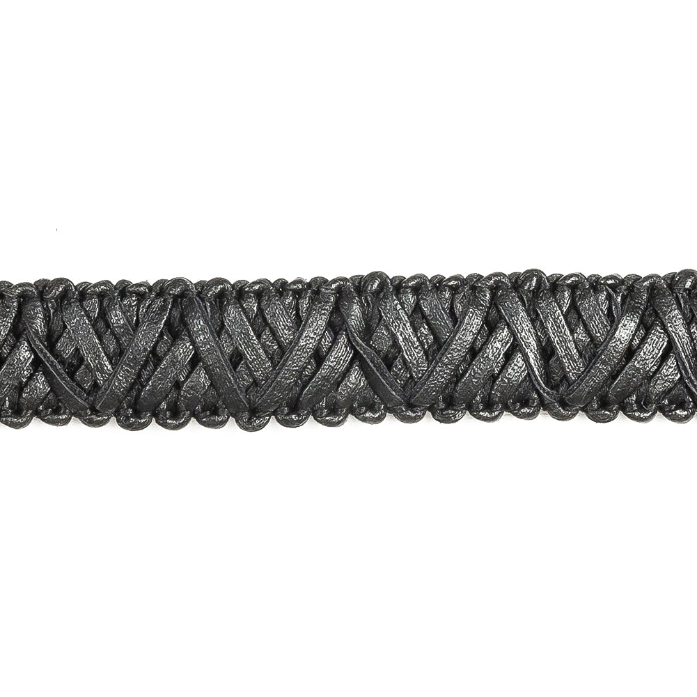Italian Black Braided Faux Leather Trim - 0.625"